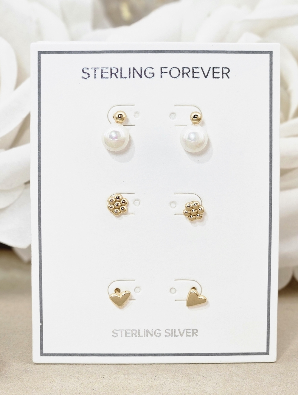Sterling Forever Earrings Irene Faux Pearl Set 3 Pairs Assorted Studs Boho Gifts